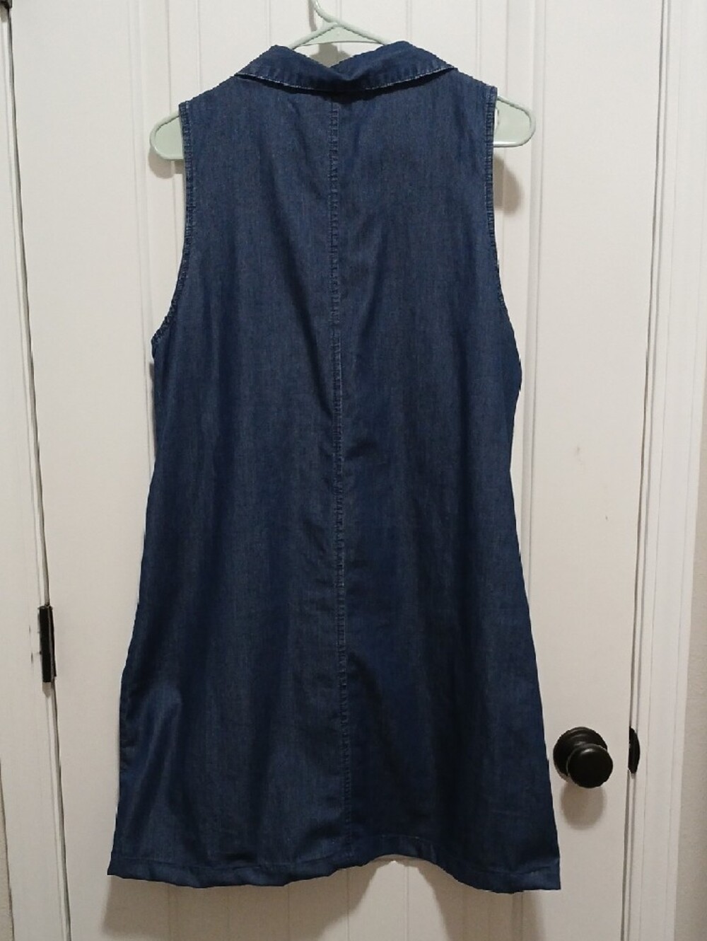 Sleeveless Denim Embroidered Floral Dress - Navy Blue - Picture 5 of 6